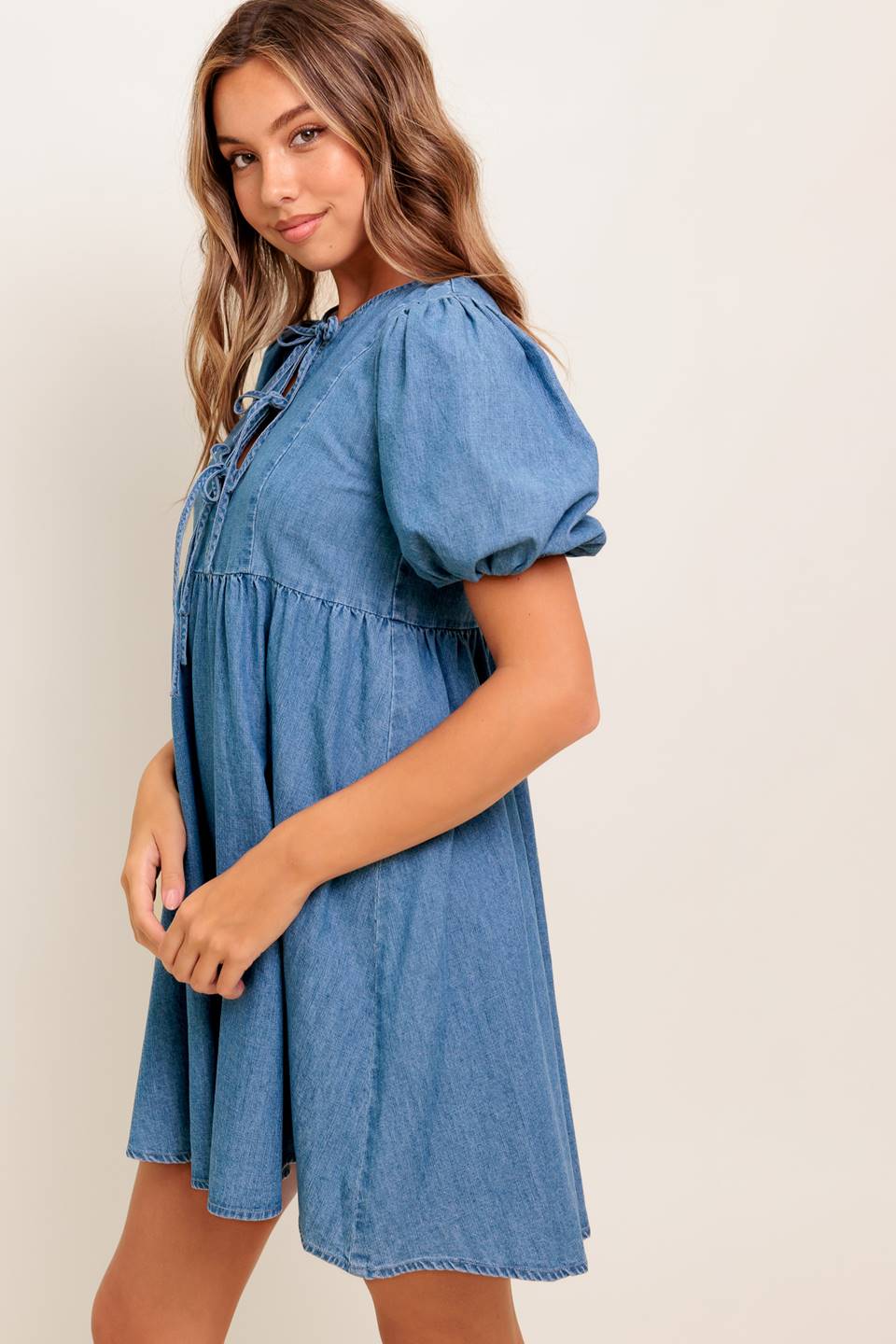 SUNSET GETAWAY DENIM MINI DRESS Flying Tomato